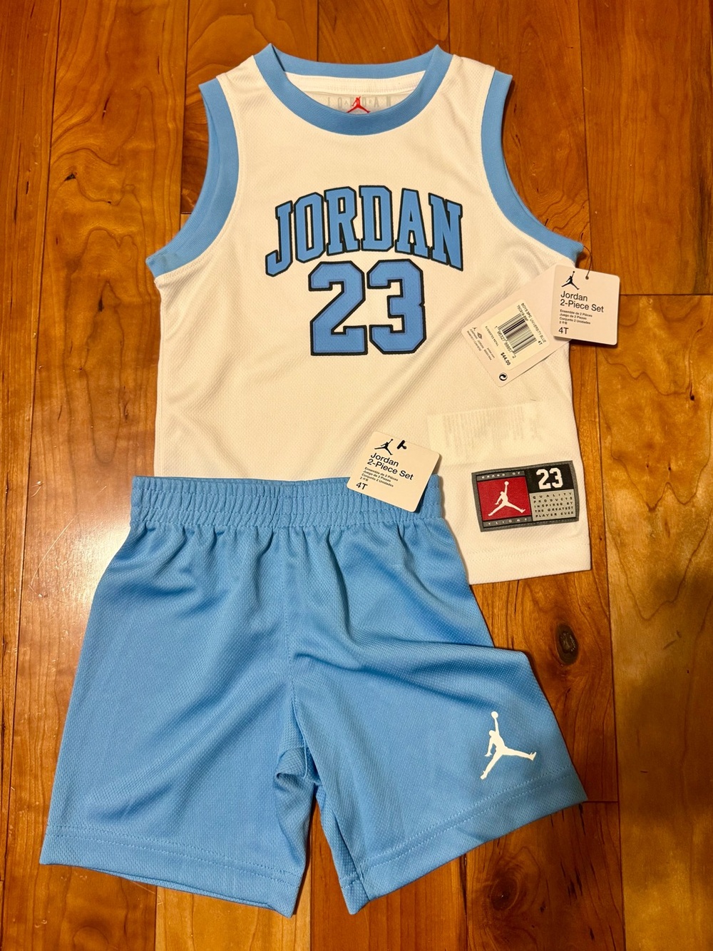 NWT Jordan White & Light Blue 23 Tank Jersey and Shorts Set